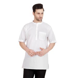 Men’s Khadi Cotton Short Kurta | White colour | Half-Sleeve | Traditional & Casual Ethnic Wear
