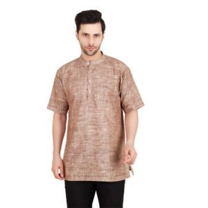 Men’s Khadi Cotton Short Kurta | Coffee colour | Half-Sleeve| Traditional & Casual Ethnic Wear