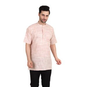 Men’s Khadi Cotton Short Kurta | PEACH | Half-Sleeve | Traditional & Casual Ethnic Wear