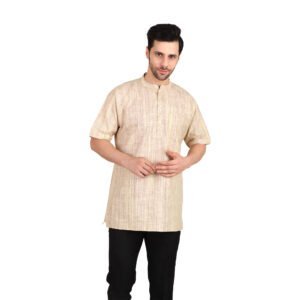 Men’s Khadi Cotton Short Kurta | Cream/Sand colour |Half-Sleeve | Traditional & Casual Ethnic Wear
