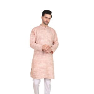 🔹 Men’s Peach Khadi Cotton Knee-Length Kurta – Full Sleeve Traditional & Casual Ethnic Wear