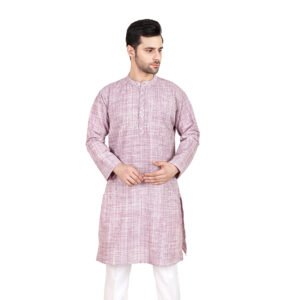 🔹 Men’s Dusty levender/purple Khadi Cotton Knee-Length Kurta – Full Sleeve Traditional & Casual Ethnic Wear