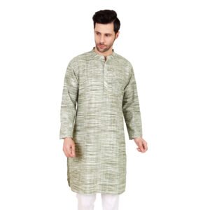 🔹Men’s Off-Green Khadi Cotton Knee-Length Kurta – Full Sleeve Traditional & Casual Ethnic Wear