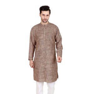 Men’s Coffee Colour Khadi Cotton Knee-Length Kurta – Full Sleeve Traditional & Casual Ethnic Wear
