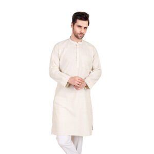 🔹 Men’s Off-White Khadi Cotton Knee-Length Kurta – Full Sleeve Traditional & Casual Ethnic Wear