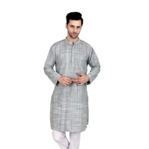 🔹 Men’s Off-Blue Khadi Cotton Knee-Length Kurta – Full Sleeve Traditional & Casual Ethnic Wear
