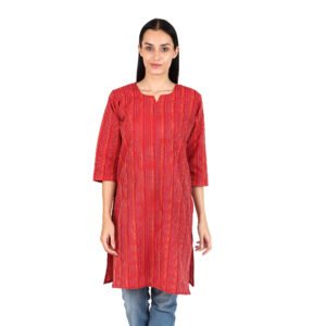 “ Women's Cotton Printed Kurti | Rust red  | 3/4 Sleeves |  Ethnic Design for Office, Casual & Daily Wear”