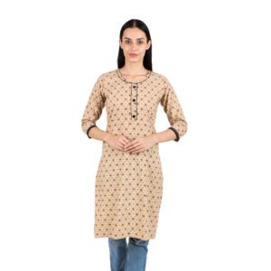 “ Women's Cotton Printed Kurti | Cream with black buti | 3/4 Sleeves| Ethnic Design for Office | Casual & Daily Wear”